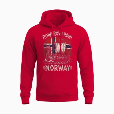 Row Row Row Norway Flag Funny Viking Longship Norse Uff Da Unisex Hoodie - Red