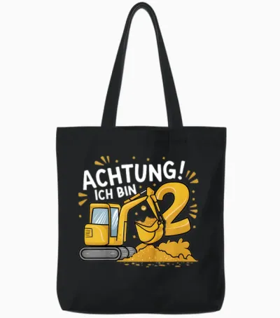 Kinder 2. Geburtstag Junge 2 Jahre Bagger Baustelle Tote Bags - Black