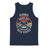 Plumber Because Even Electricians Need Heroes Unisex Tank Top - Navy – 1