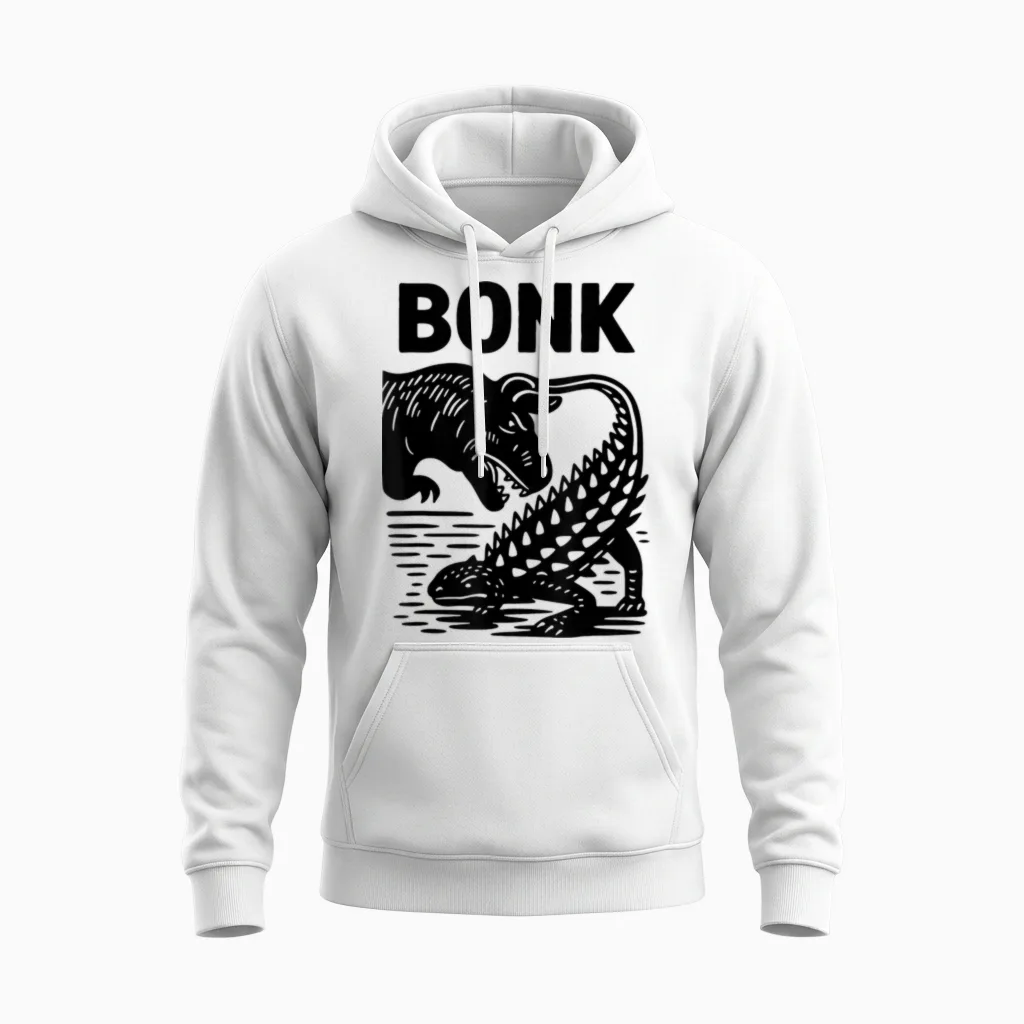 Funny Bonk Dinosaur Prehistoric Humour Ankylosaurus Dino Unisex Hoodie in White
