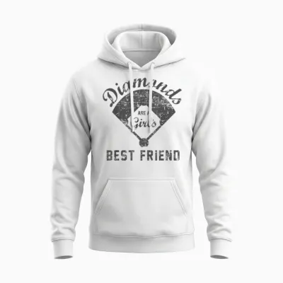 Diamonds Are a Girl's Best Friend Shirt Softball Mom Gift Unisex Hoodie - White