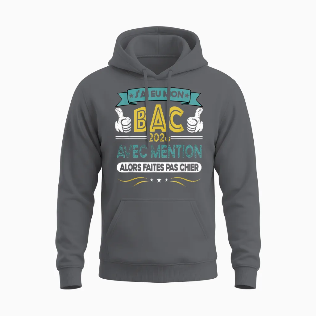 Baccalauréat 2026 Mention Cadeau Félicitation Bac Humour Unisex Hoodie in Charcoal