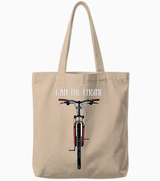 Funny Bicycle I Am the Engine T-Shirt Small Tote Bags in Natural