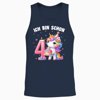 Children's 4th Birthday Girl 4 Years Unicorn Party Outfit Unicorn T-Shirt, Black Unisex Tank Top - Navy