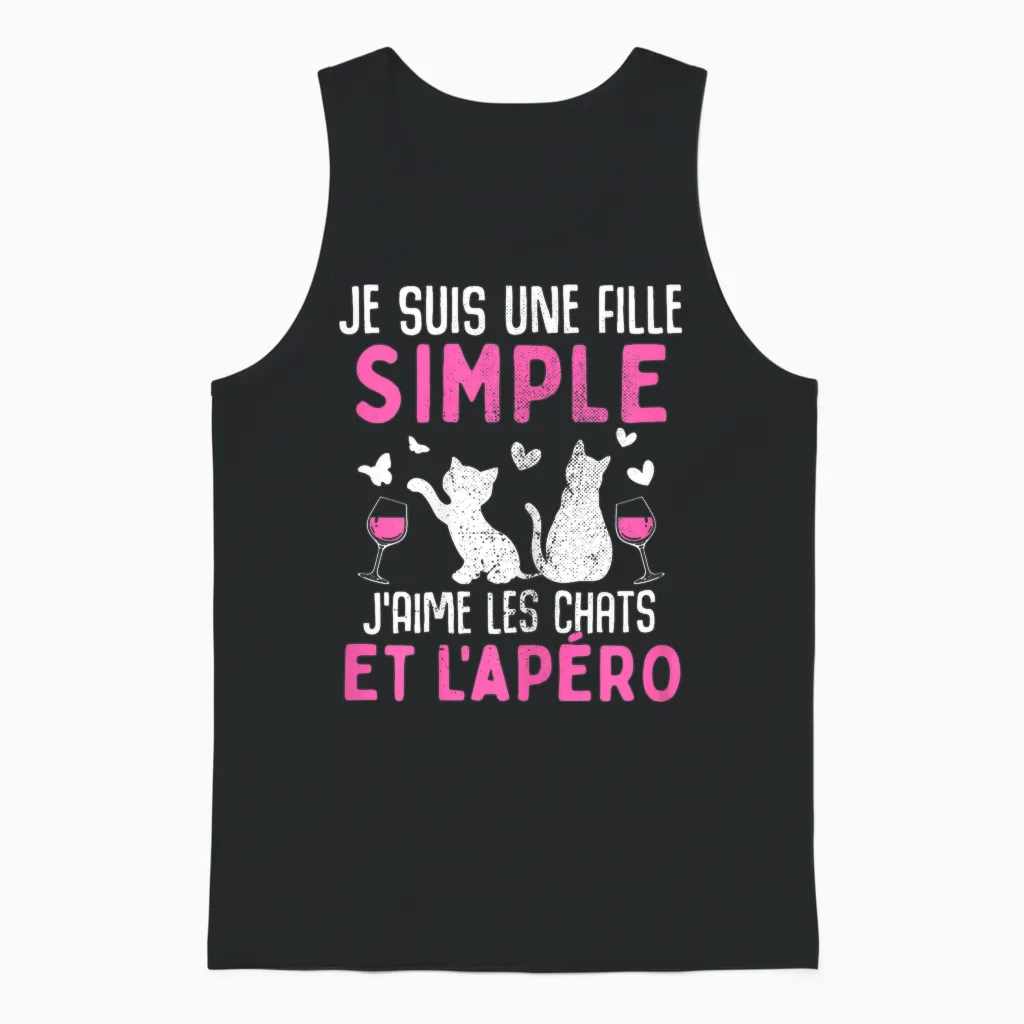 I Am a Simple Girl I Love Cats Aperitif Humor Cat T-Shirt, Black Unisex Tank Top in Black