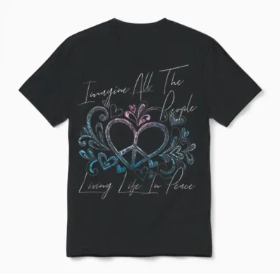 Imagine Hippie People Living Life in Peace and Love Unisex T-Shirt - Black