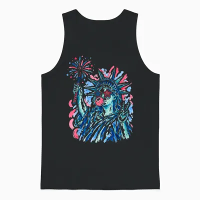 Statue of Liberty Blowing Bubble Women Patriotic 4th of July Unisex Tank Top - Black