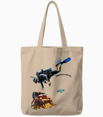 Scuba Diver and a Treasure Chest of Gold Coins Urm Tote Bags - Natural