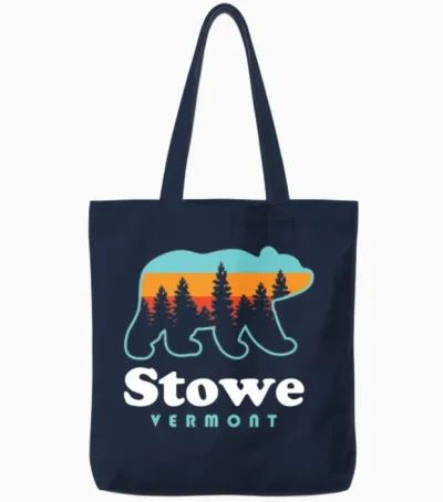 Stowe Vermont Bear Stowe Tote Bags - Navy
