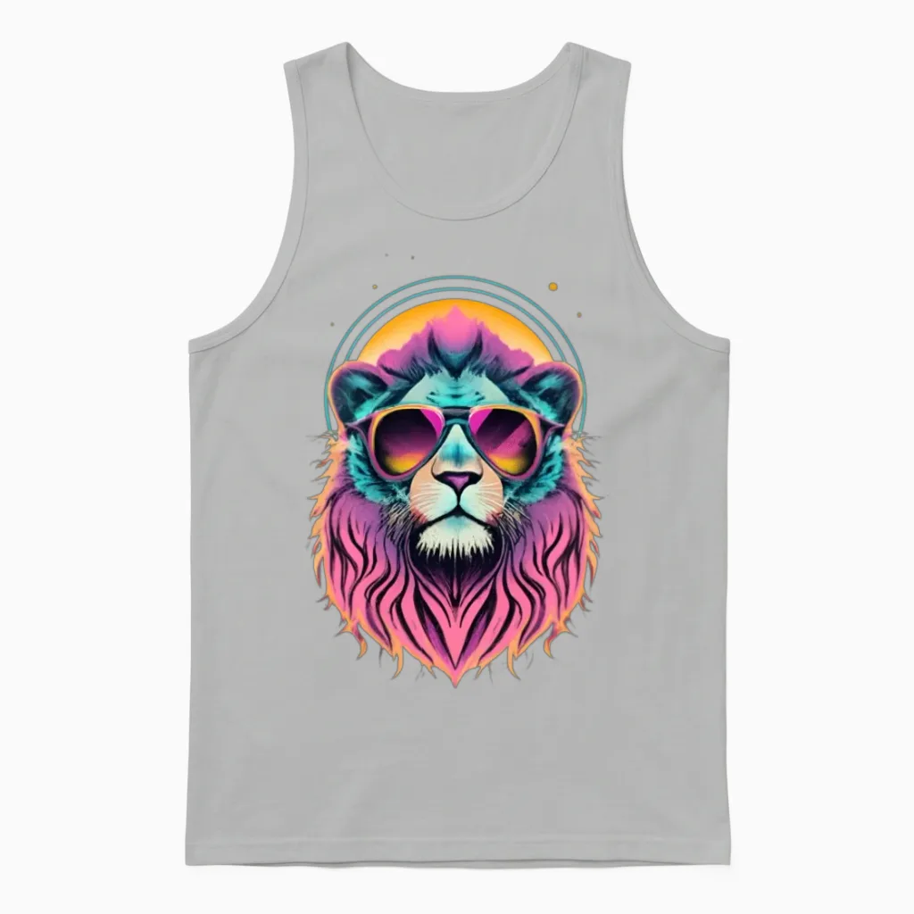 Retro Cool Lion Wearing Sunglasses - Retro Sunset Unisex Tank Top in Ash