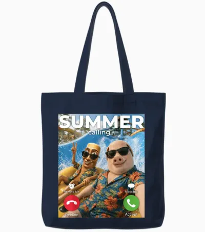 Summer Vacation John Pork Tung Sahur Pool Party Telefon Meme Tote Bags - Navy