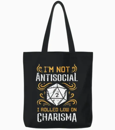 Not Anti Social Low Charisma Funny Rpg Gamer Men Boys Tote Bags - Black