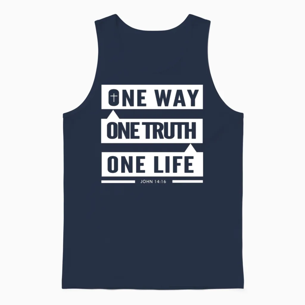 One Way One Truth One Life Faith Based Christian Unisex Tank Top in Navy