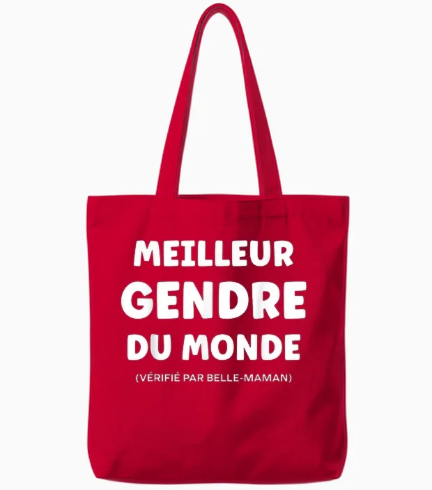 Family Super Son-In-Law Humor Beautiful Mom Best Son-In-Law Tote Bags in Red