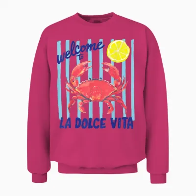 La Dolce Vita Crabe Citron Italie Littoral Summer Retro Graphic Unisex Sweatshirt - Heliconia