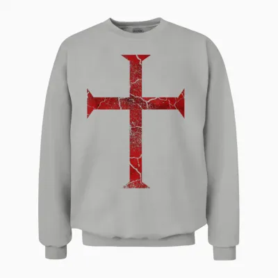 Distressed Deus Vult Knights Templar Cross Crusader Unisex Sweatshirt - Ash