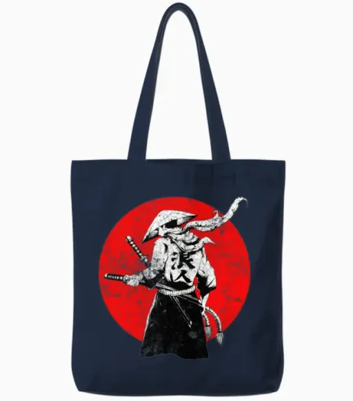 Samurai Japanese Warrior Awareness Gift Tote Bags in Navy
