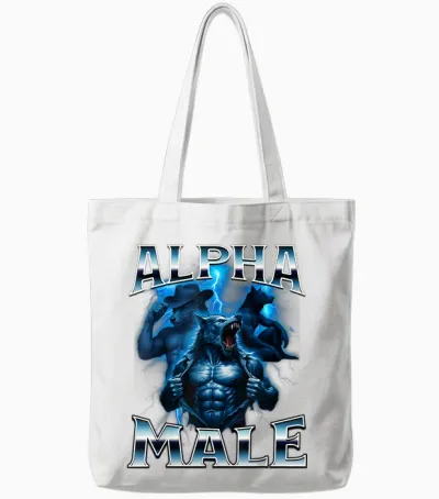 Alpha Male Wolf Meme Sigma Embarrassing Brainrot Sarcastic Tote Bags - White
