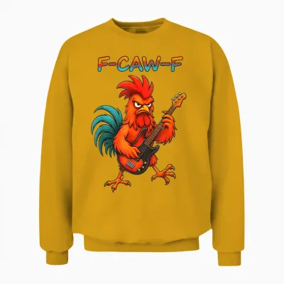 F-Caw-F Funny Chicken Humor F-Caw-F Quote Rock Guitar Unisex Sweatshirt - Gold