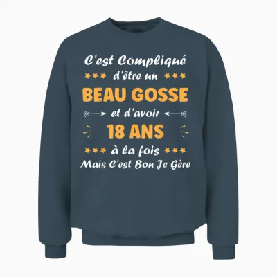 Beau Gosse 18 Years Teen Funny Birthday Boy 18 Years T-Shirt, Black, S Unisex Sweatshirt - Dark Heather