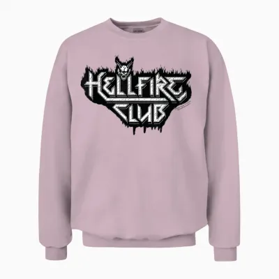 Stranger Things Hellfire Club Logo Black and White T-Shirt, Grey, S Unisex Sweatshirt - Light Pink
