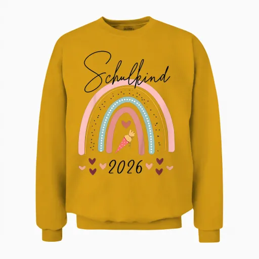 Schulkind 2026 Rainbow School Cone, First Day at School Girls' Unisex Sweatshirt - Gold