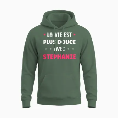 Humor Name Stephanie Life Is Sweeter with Stephanie Unisex Hoodie - Military Green