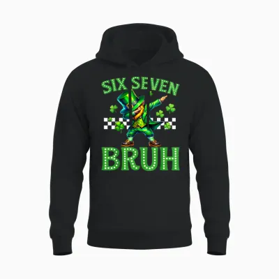 Boys St Patricks Day 67 Leprechaun Dab Six Seven Bruh Unisex Hoodie - Black