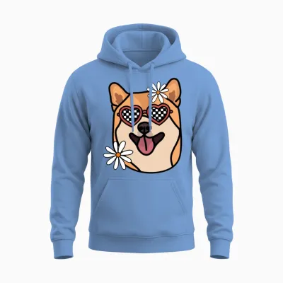 Shiba Retro Dog Unisex Hoodie - Carolina Blue