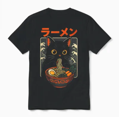Ramen Nudeln Katzen Japan Y2k Kawaii Retro Unisex T-Shirt - Black
