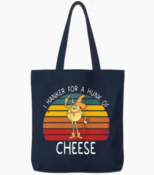 Funny Retro Vintage I Hanker for a Hunk of Cheese Tote Bags in Navy