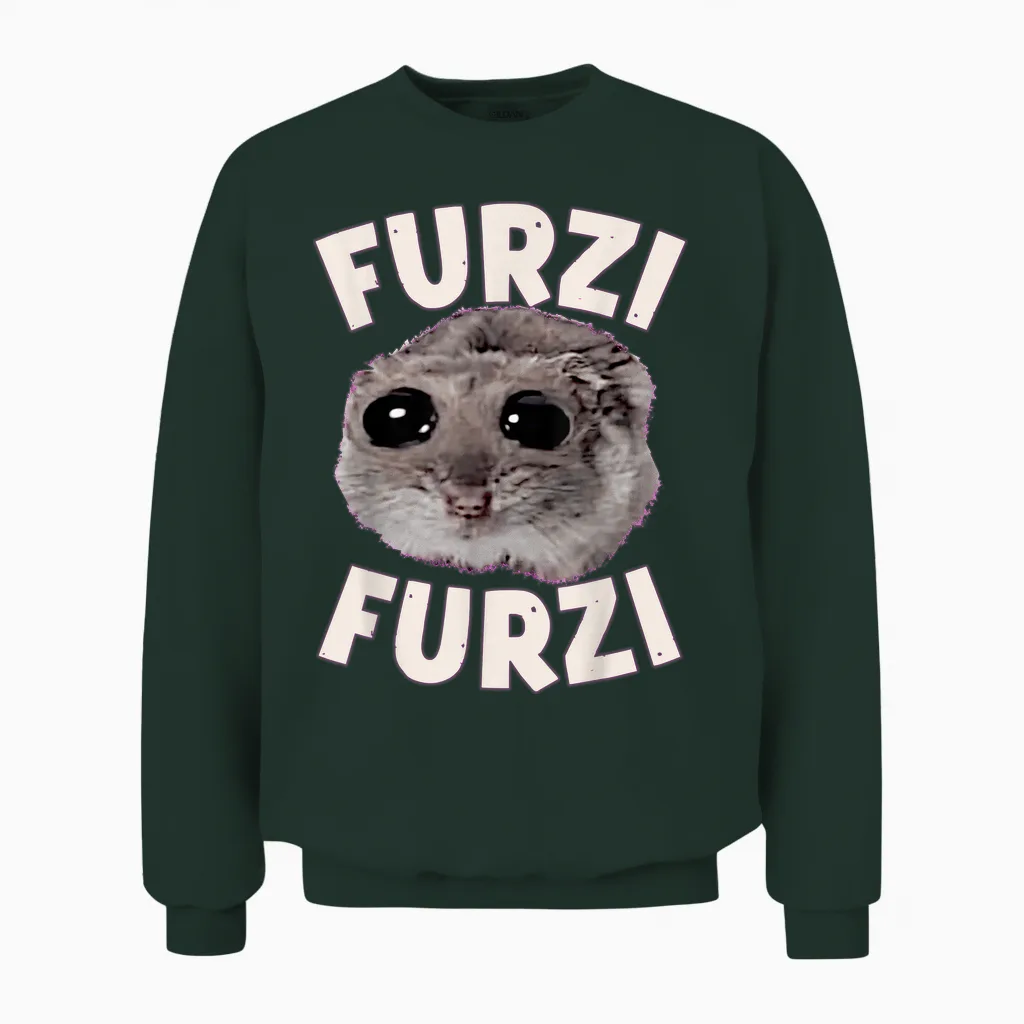 Furzi Furzi Grooviges Sad Hamster Internet Hamster Sad Meme Unisex Sweatshirt in Forest