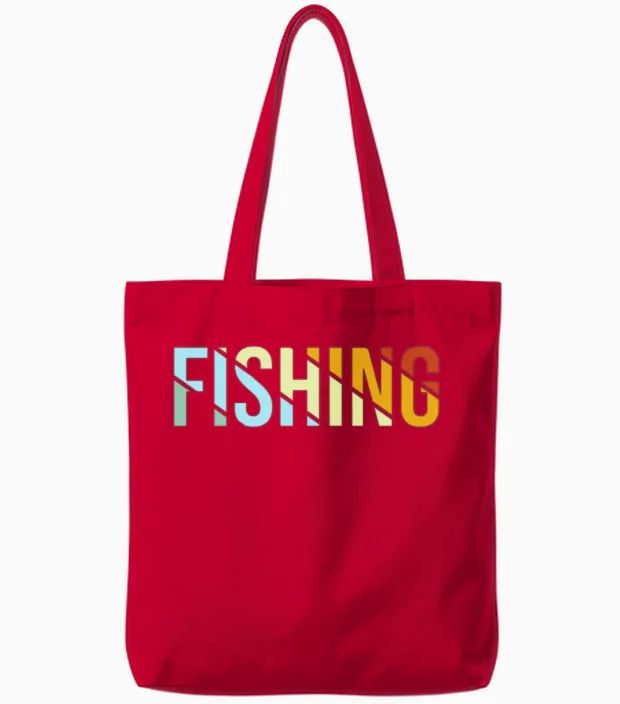 Fishing Retro Tote Bags in Red