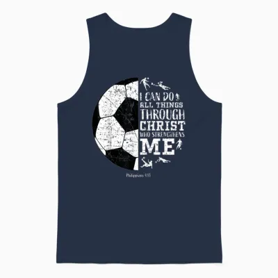 Christian Soccer Faith Graphic Bible Verse Philippians 4:13 Unisex Tank Top - Navy