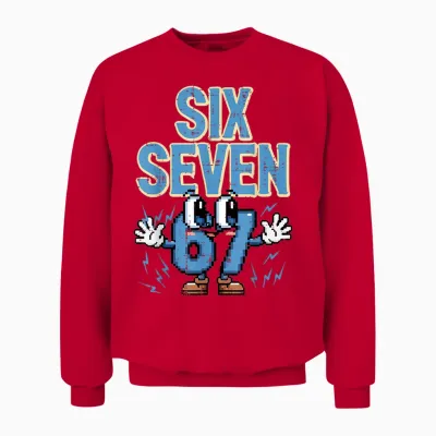 Six Seven 67 Eyes Funny 6 7 Meme Gen Alpha Boys Girls Unisex Sweatshirt - Red