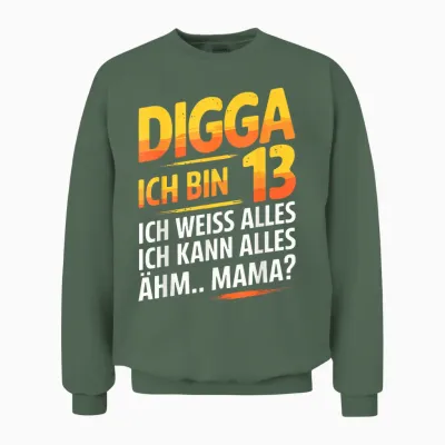 13th Birthday Boy Girl 13 Years 2012 Funny Gift T-Shirt, Black Unisex Sweatshirt - Military Green