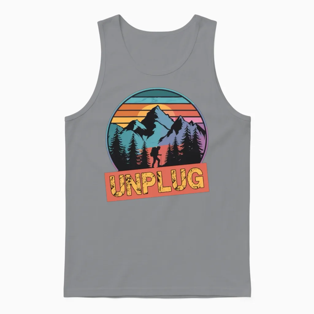 Hiking Hike Mountains Unplug for a Hiker Unisex Tank Top in Sport Grey