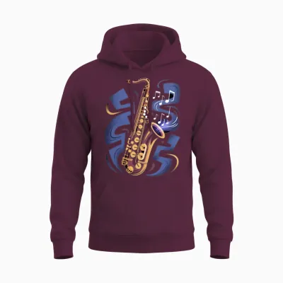 Saxophone with Musical Notes Unisex Hoodie - Maroon