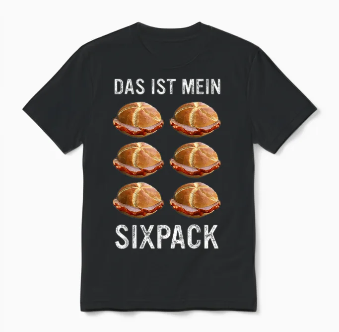 Liver Cheese Bavaria Leberkas Das Ist Mein Sixpack T-Shirt, Black Unisex T-Shirt in Black