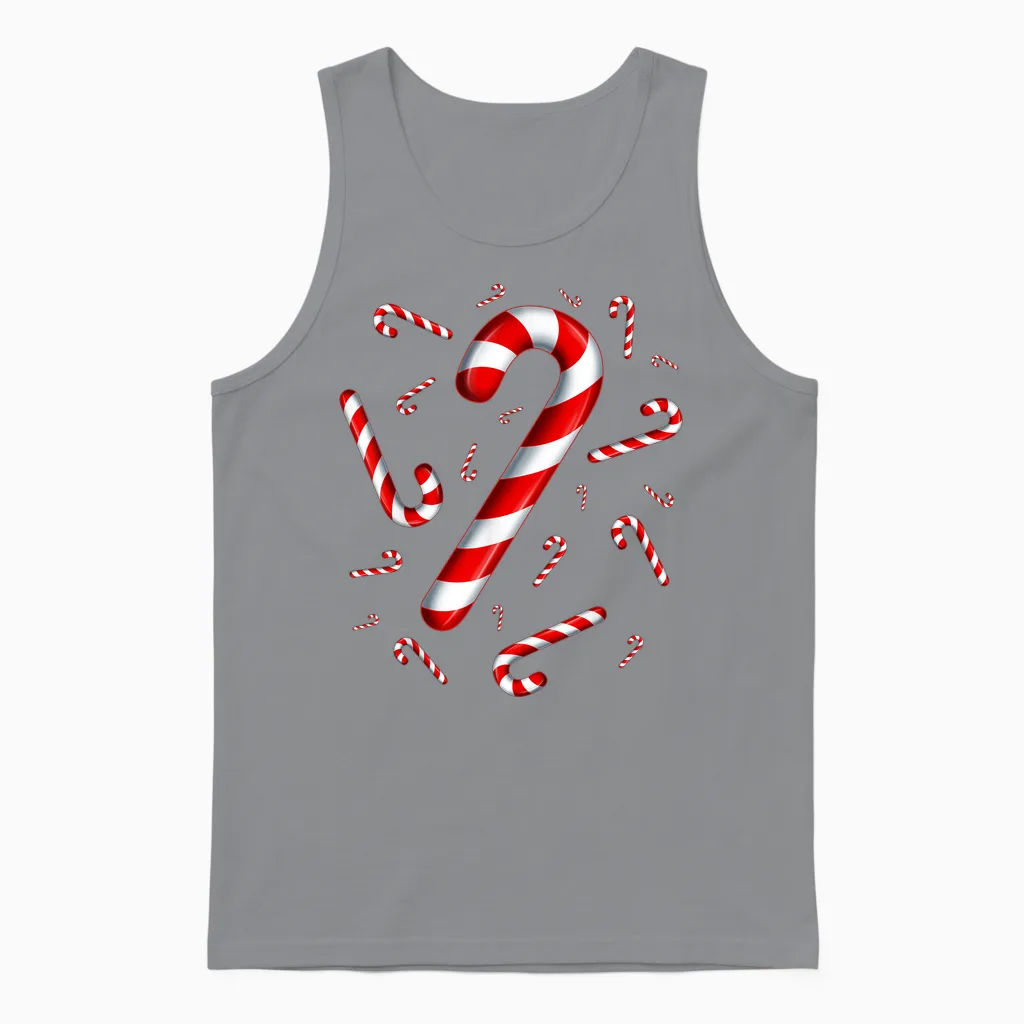 Christmas Flying Candy Cane Lover Taster Red and White Woman Unisex Tank Top in Sport Grey