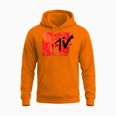 The Official Mtv Logo in Red Liquid Lava Flow Style Unisex Hoodie - Safety Orange