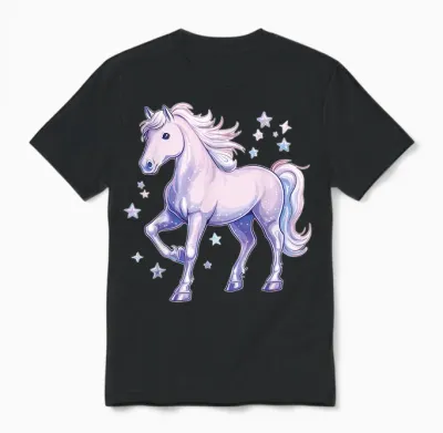 Pferd Mit Sternen Pferdemotiv Pferde Mädchen Unisex T-Shirt - Black