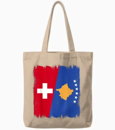 Half Flag of Switzerland Kosovo Roots of Kosovo Tote Bags - Natural
