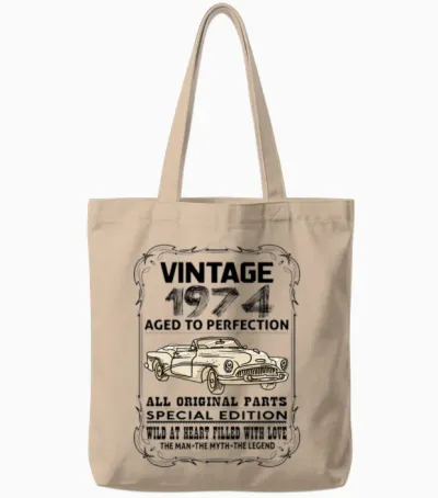 Vintage 1974-Aged to Perfection Tote Bags - Natural