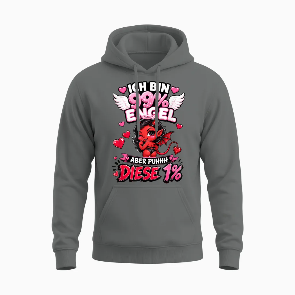 Ich Bin 99 Prozent Engel Aber Puhhh Diese 1 Spruch Frau Unisex Hoodie in Graphite Heather