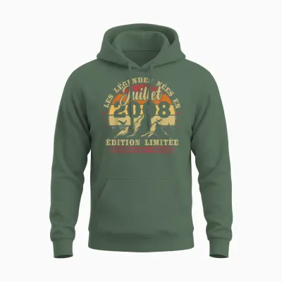Vintage Juillet 2008 Cadeau Anniversaire 18 Ans Garçons Unisex Hoodie - Military Green