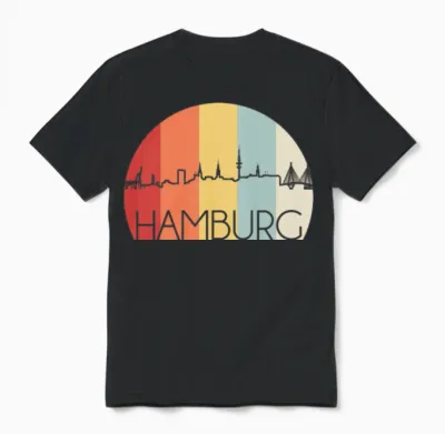Hamburg Skyline Retro Unisex T-Shirt - Black