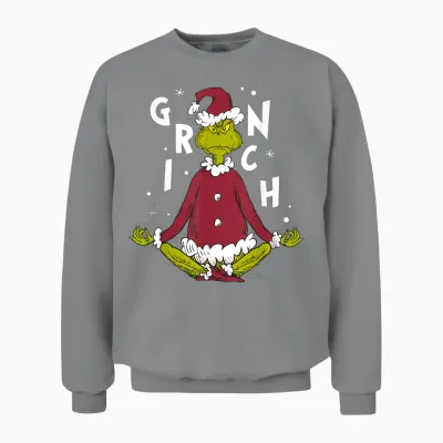 Grinch Meditation Pose T-Shirt, Black, S Unisex Sweatshirt - Sport Grey
