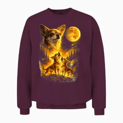 Lustiger Chihuahua Howling to the Moon Vintage-Hund Mit Drei Chihuahua Unisex Sweatshirt - Maroon