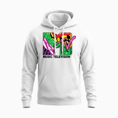 Mademark X Mtv - the Official Mtv Logo with Colorful Crazy Wild Creative Art Unisex Hoodie - White